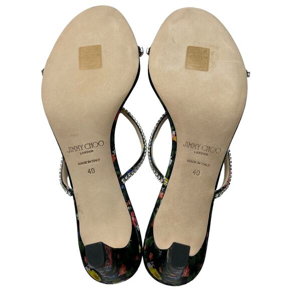 JIMMY CHOO Brea 65 Crystal Embellished Sandals EU 40 US 10 Floral Satin Mules - Picture 9 of 15